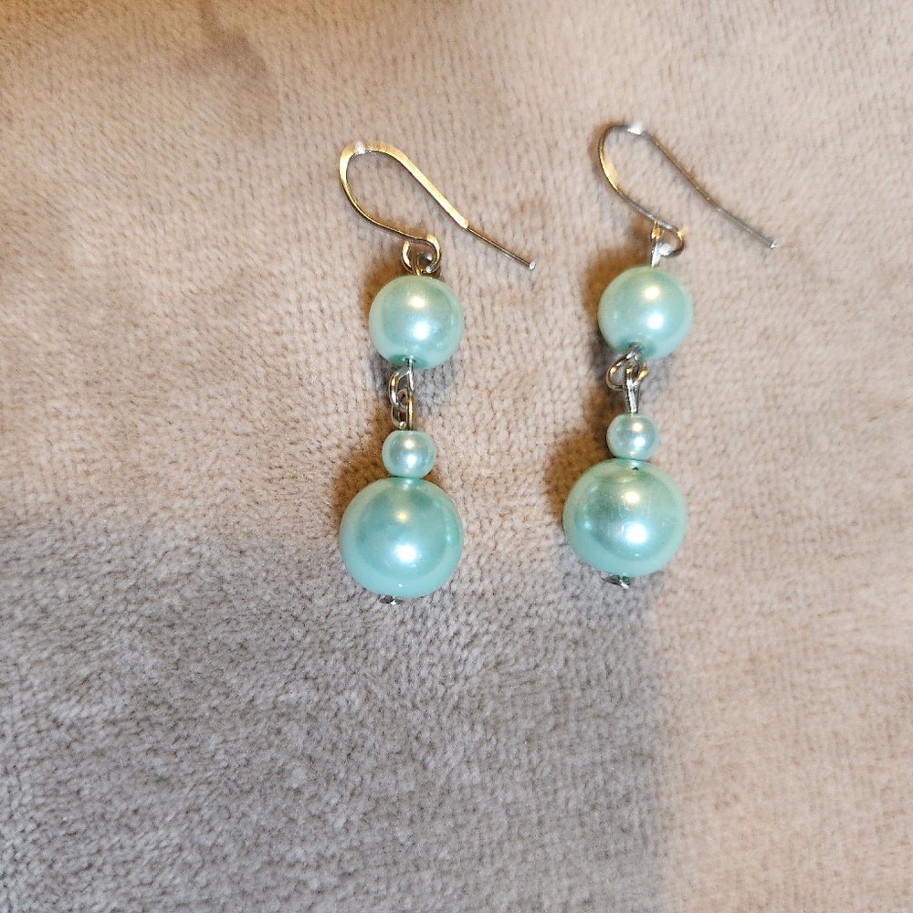 Elegant Aqua Pearl Drop Earrings
